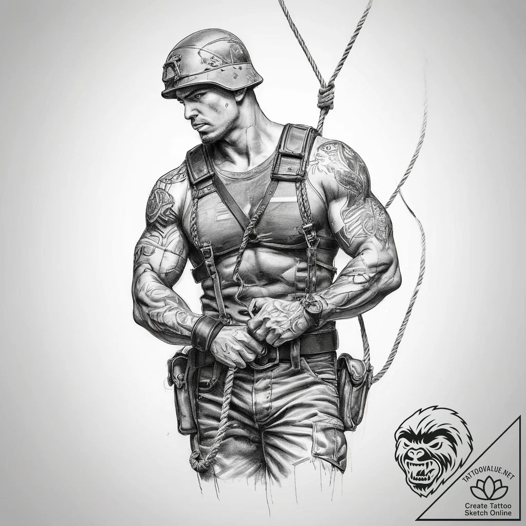 Tattoo sketch soldier with a rope - tattoo sketch (№1759507509_0, 03.10.2025 16:05) — tattoovalue.net
