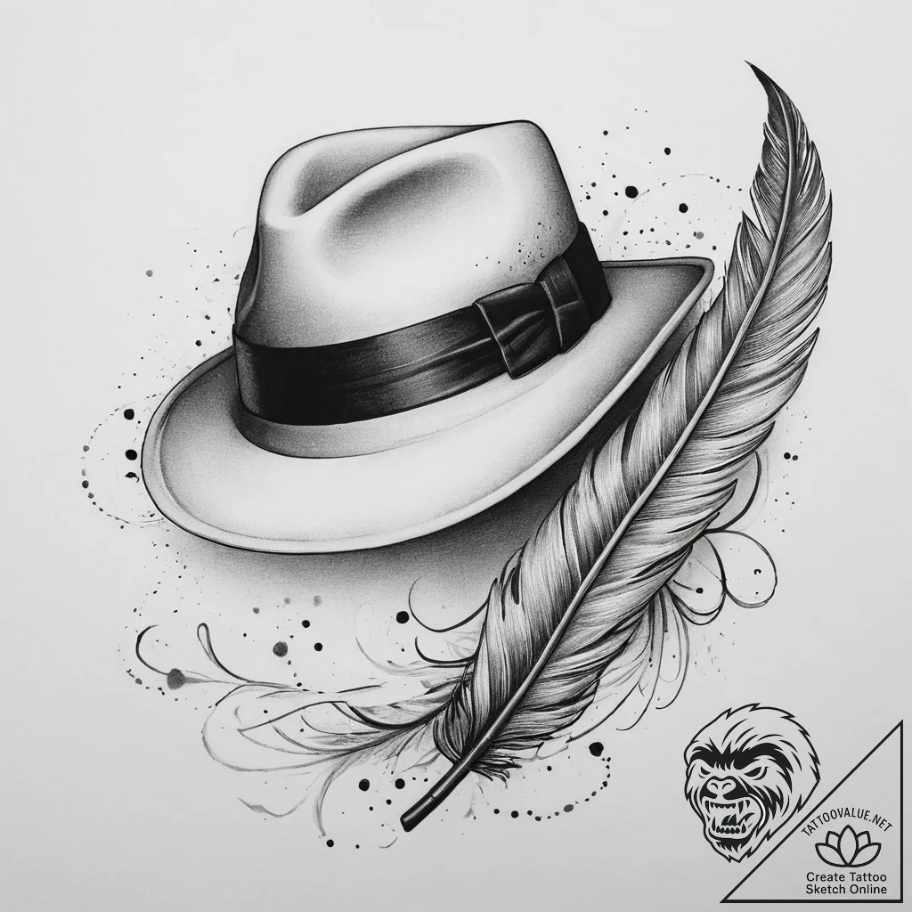 Tattoo sketch fedora with a feather, tattoo f... - tattoo sketch (№1759508615_0, 03.10.2025 16:23) — tattoovalue.net
