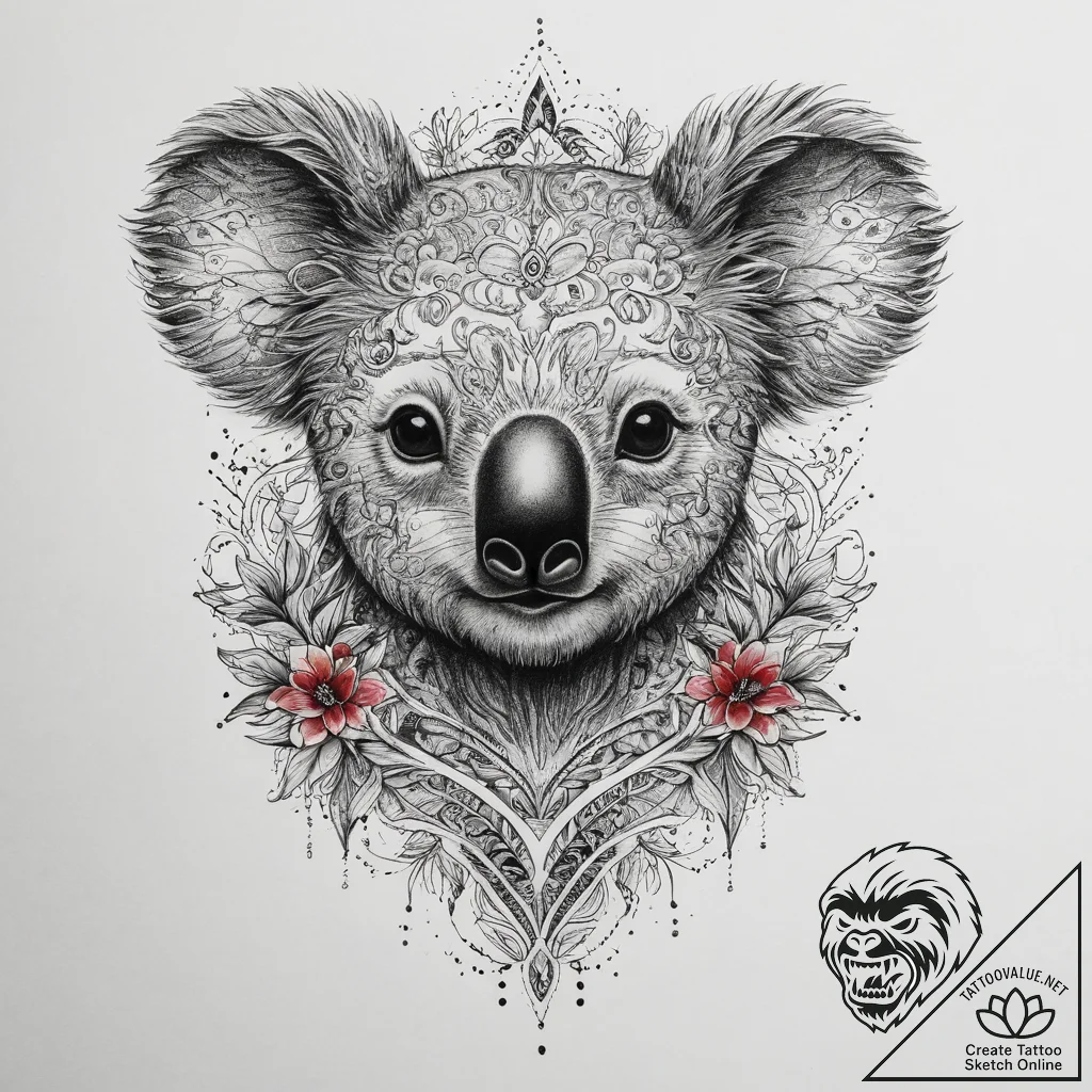 Tattoo sketch koala, tattoo line art, rough s... - tattoo sketch (№1759510360_0, 03.10.2025 16:52) — tattoovalue.net