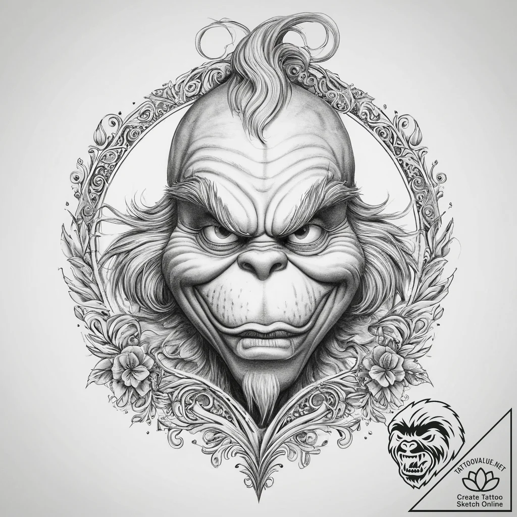 Tattoo sketch the grinch with a paw, tattoo f... - tattoo sketch (№1759511010_0, 03.10.2025 17:03) — tattoovalue.net