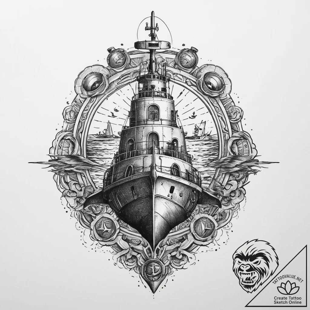 Tattoo sketch submarine patrol, ink illustrat... - tattoo sketch (№1759511442_0, 03.10.2025 17:10) — tattoovalue.net
