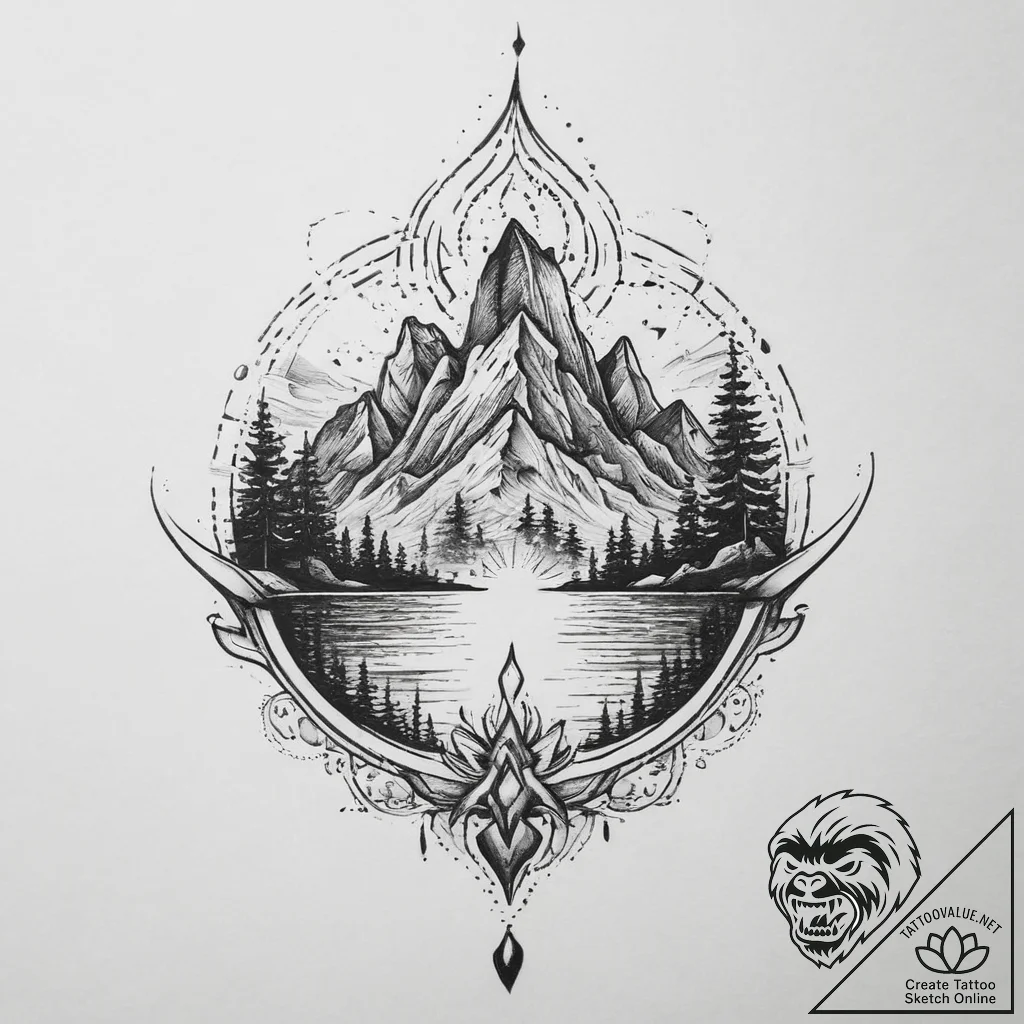 Tattoo sketch spiritual landscape, ink illust... - tattoo sketch (№1759511875_0, 03.10.2025 17:17) — tattoovalue.net