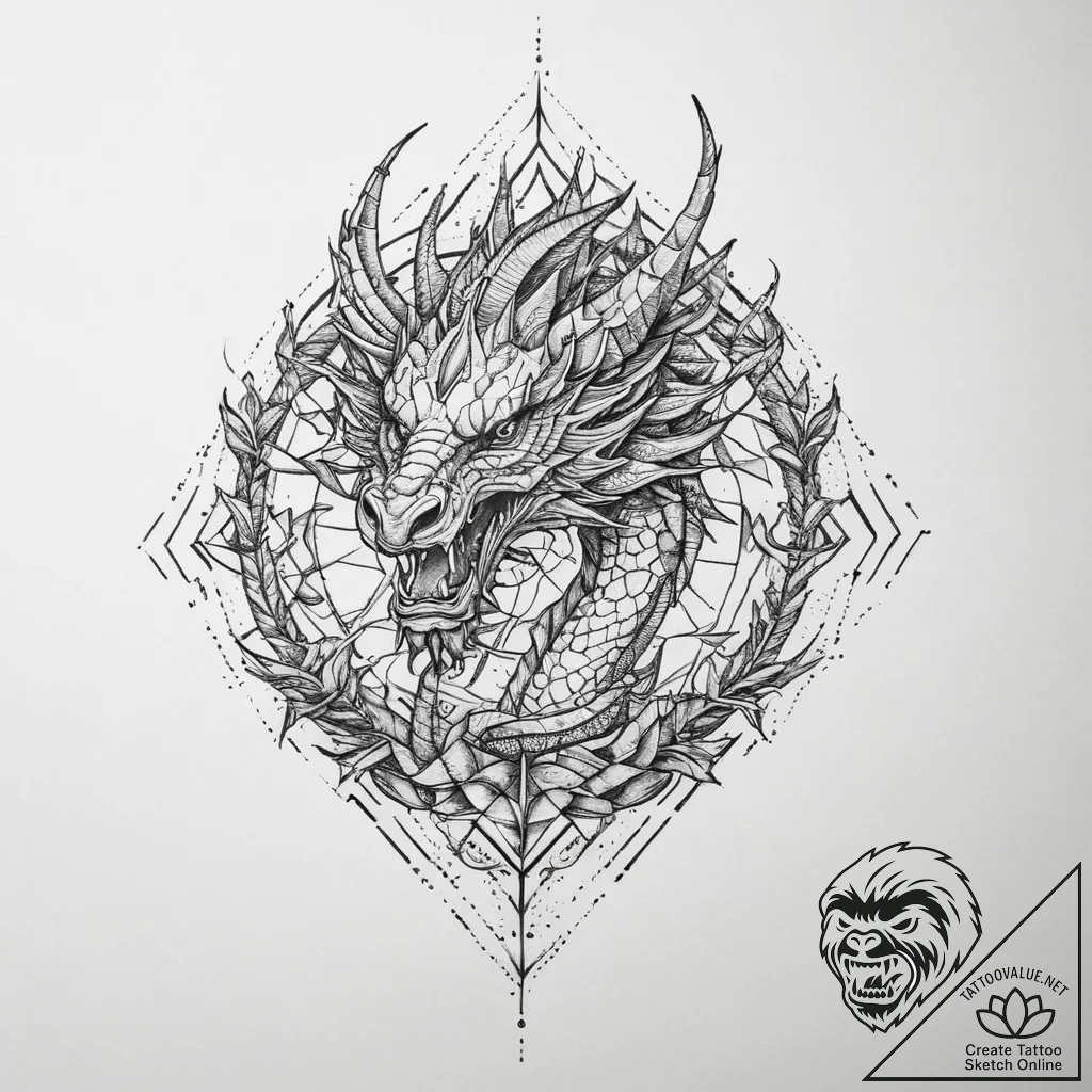 Tattoo sketch абстрактный дракон, tattoo line... - tattoo sketch (№1759514704_0, 03.10.2025 18:05) — tattoovalue.net