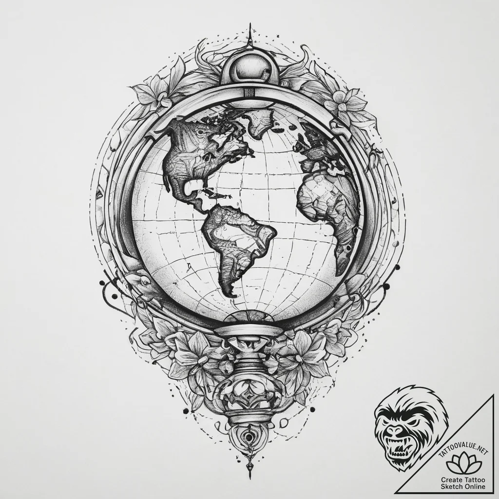 Tattoo sketch globe, tattoo flash sheet desig... - tattoo sketch (№1759524317_0, 03.10.2025 20:45) — tattoovalue.net