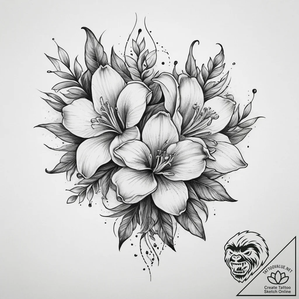 Tattoo sketch freesia, tattoo flash sheet des... - tattoo sketch (№1759525201_0, 03.10.2025 21:00) — tattoovalue.net