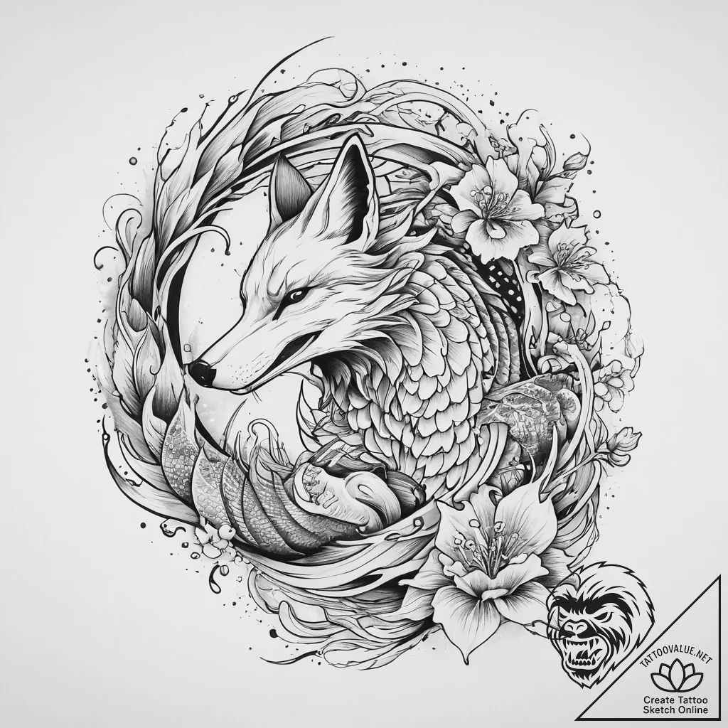 Tattoo sketch абстрактная лиса, concept art f... - tattoo sketch (№1759529798_0, 03.10.2025 22:16) — tattoovalue.net