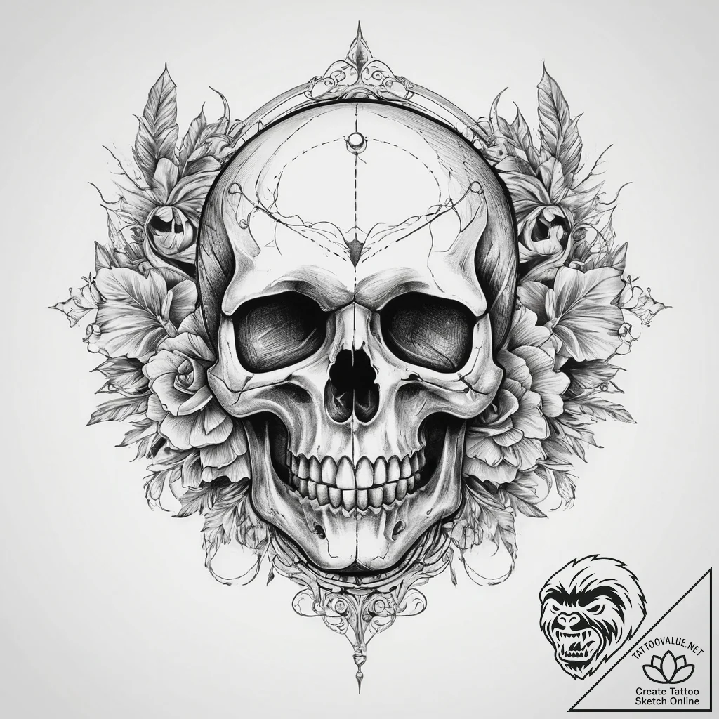 Tattoo sketch old map with a skull, ink illus... - tattoo sketch (№1759536978_0, 04.10.2025 00:16) — tattoovalue.net