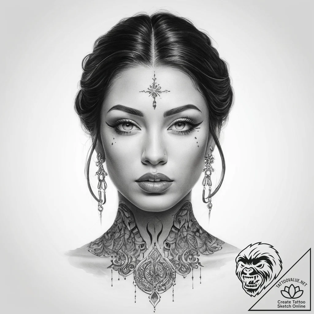 Tattoo sketch divine portrait - tattoo sketch (№1759538983_0, 04.10.2025 00:49) — tattoovalue.net