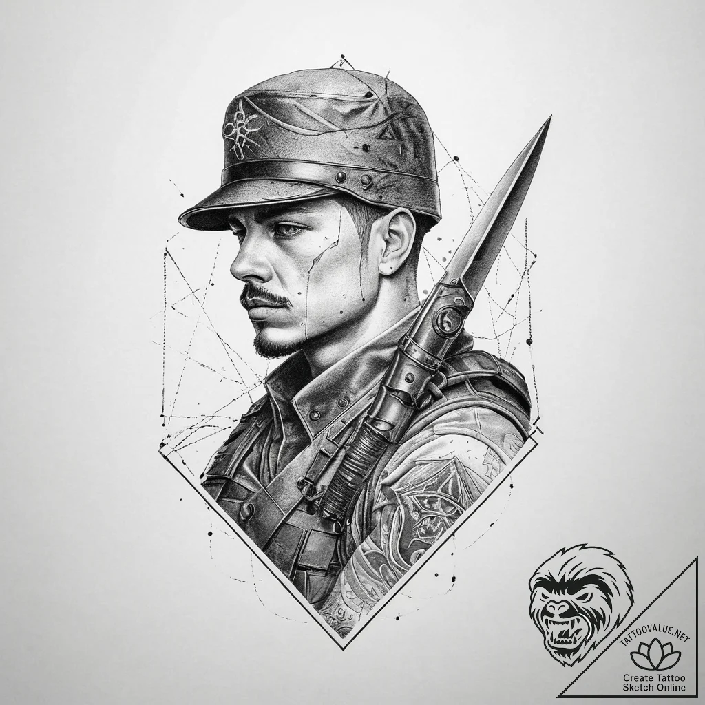 Tattoo sketch soldier with a scissors, tattoo... - tattoo sketch (№1759539854_0, 04.10.2025 01:04) — tattoovalue.net