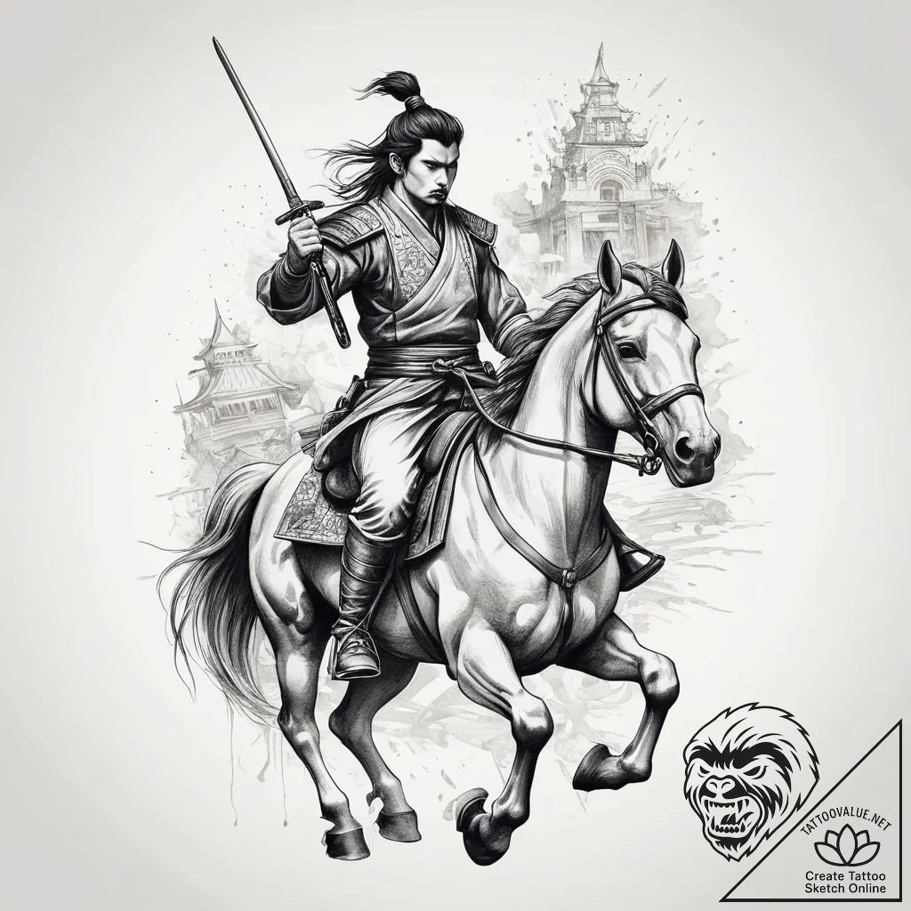 Tattoo sketch самурай на коне, tattoo drawing... - tattoo sketch (№1759540943_0, 04.10.2025 01:22) — tattoovalue.net