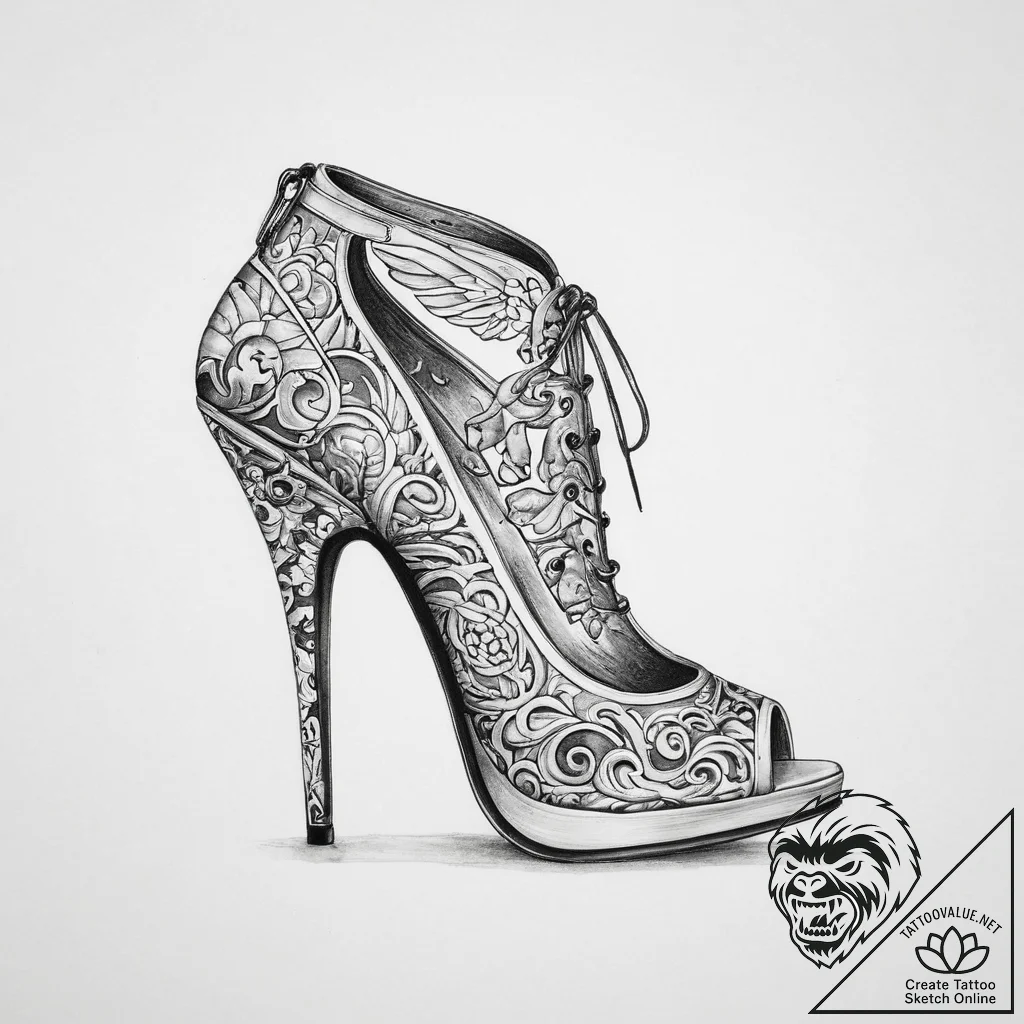 Tattoo sketch high heel tattoo - tattoo sketch (№1759542412_0, 04.10.2025 01:46) — tattoovalue.net