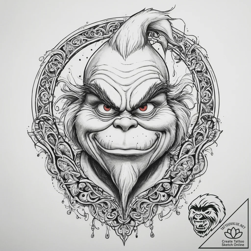Tattoo sketch the grinch with a claw, tattoo... - tattoo sketch (№1759542845_0, 04.10.2025 01:54) — tattoovalue.net