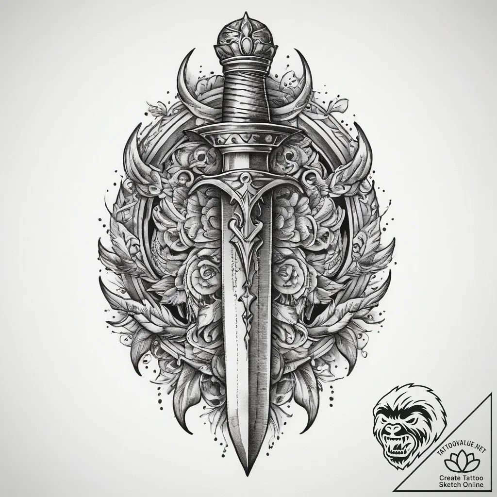Tattoo sketch кинжал, ink illustration for ta... - tattoo sketch (№1759543278_0, 04.10.2025 02:01) — tattoovalue.net