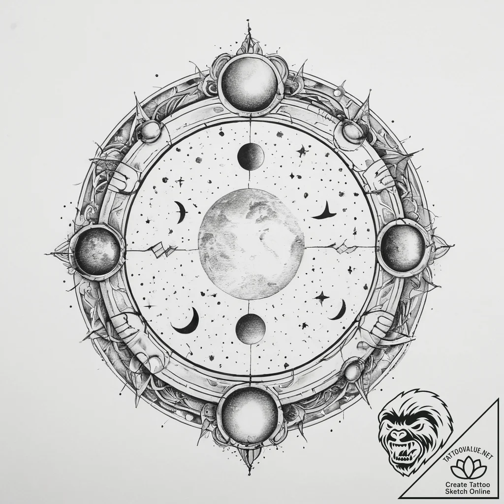 Tattoo sketch moon phases, tattoo flash sheet... - tattoo sketch (№1759543710_0, 04.10.2025 02:08) — tattoovalue.net