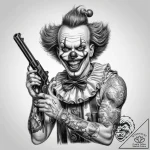 Tattoo sketch clown with a gun – tattoo sketch (№1759546967_0, 04.10.2025 03:02) — tattoovalue.net