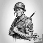 Tattoo sketch soldier with a brush – tattoo sketch (№1759548926_0, 04.10.2025 03:35) — tattoovalue.net