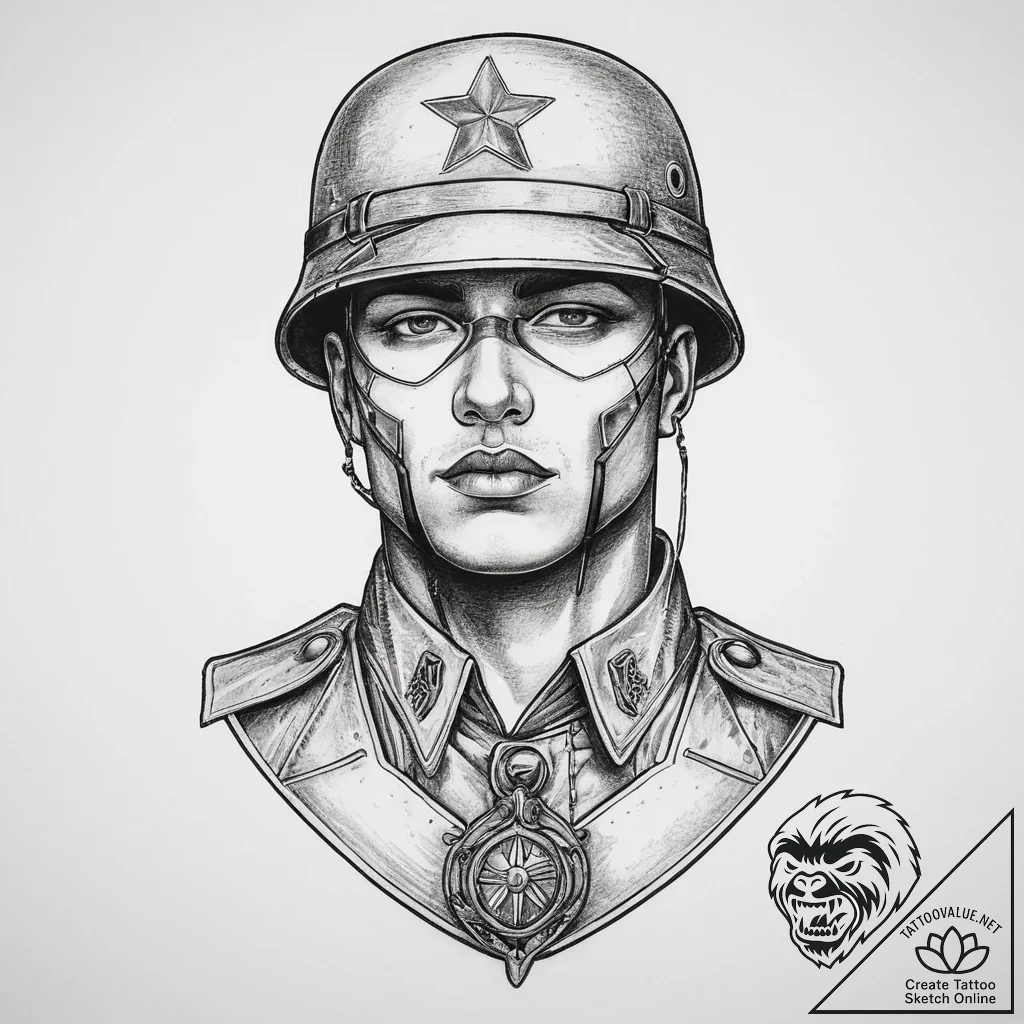 Tattoo sketch soldier with a metal, tattoo li... - tattoo sketch (№1759549788_0, 04.10.2025 03:49) — tattoovalue.net