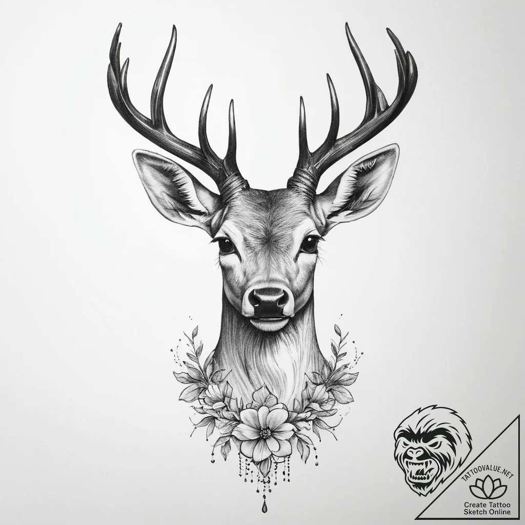 Tattoo sketch elegant doe tattoo - tattoo sketch (№1759551085_0, 04.10.2025 04:11) — tattoovalue.net