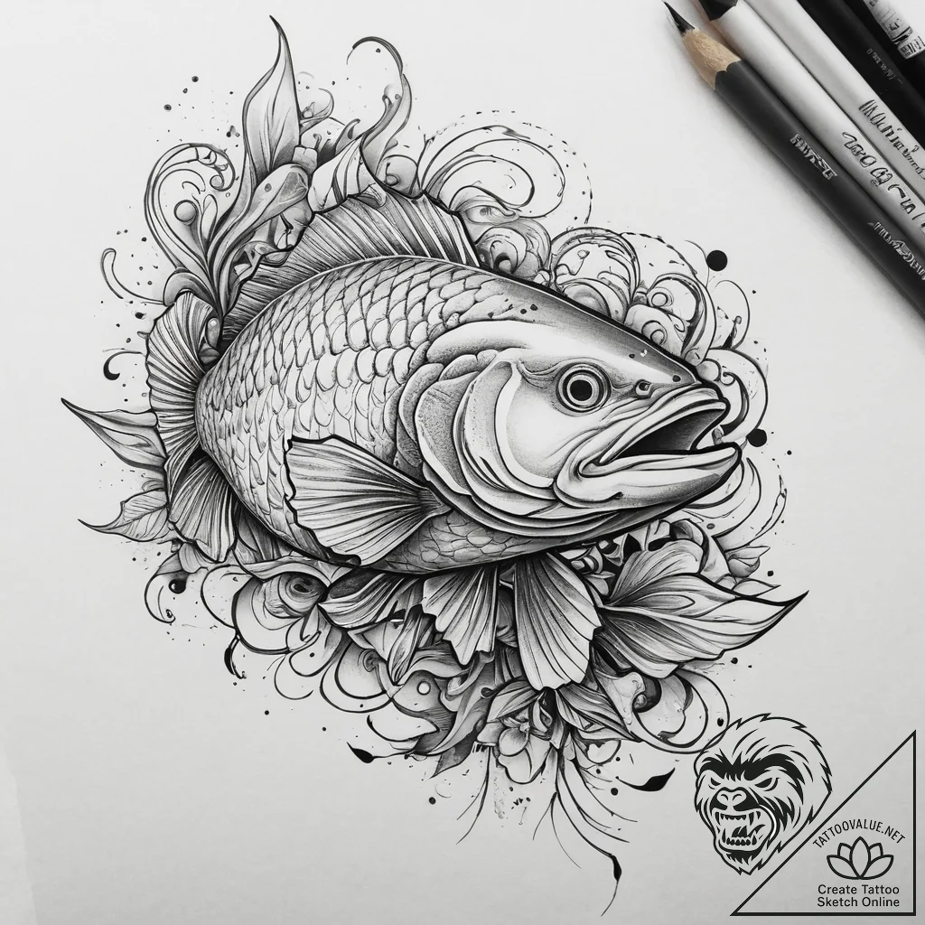 Tattoo sketch redfish, artistic tattoo sketch... - tattoo sketch (№1759553040_0, 04.10.2025 04:44) — tattoovalue.net