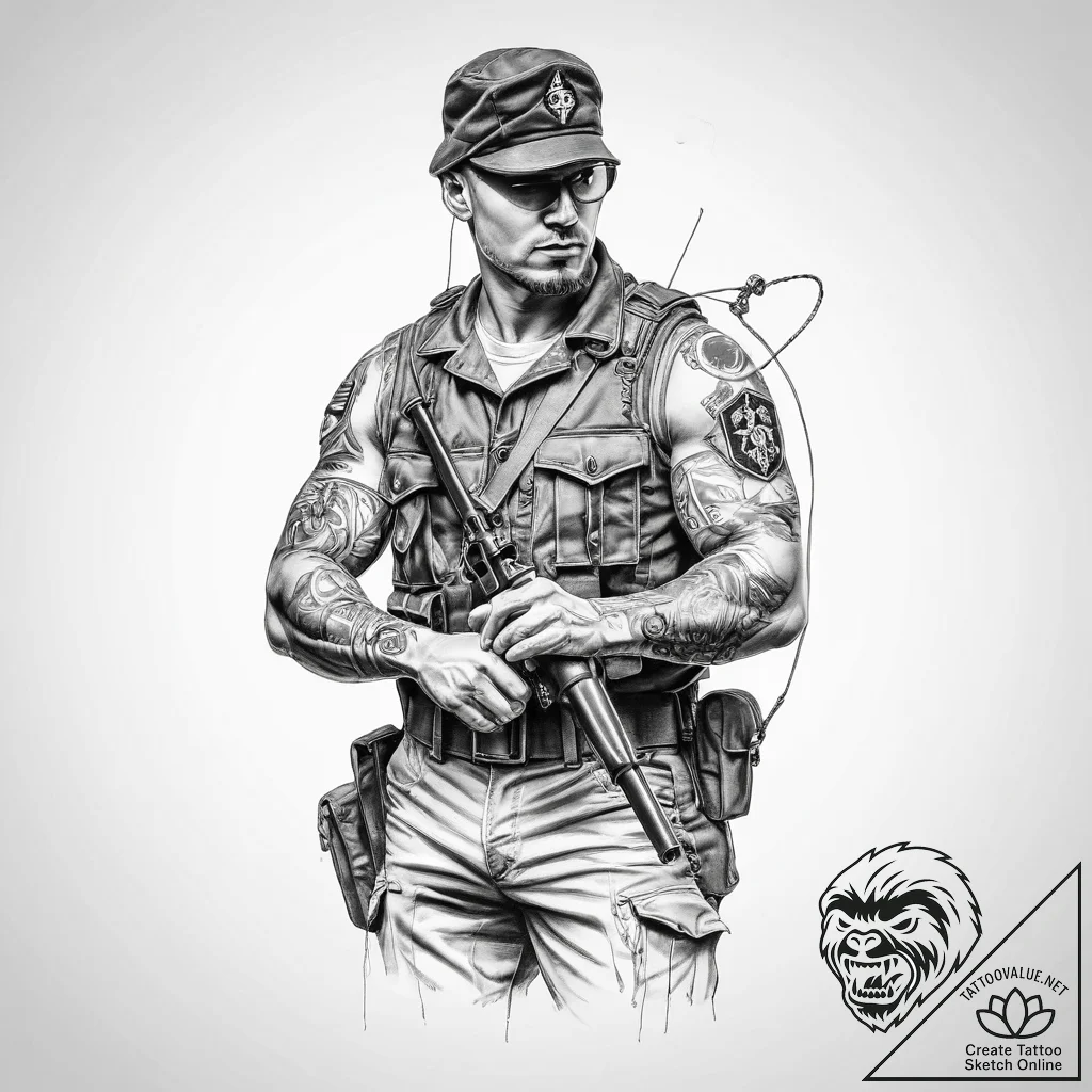 Tattoo sketch soldier with a thread - tattoo sketch (№1759554775_0, 04.10.2025 05:12) — tattoovalue.net