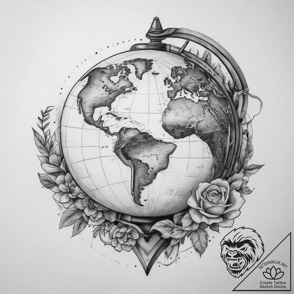 Tattoo sketch magellan with a globe, tattoo s... - tattoo sketch (№1759555641_0, 04.10.2025 05:27) — tattoovalue.net