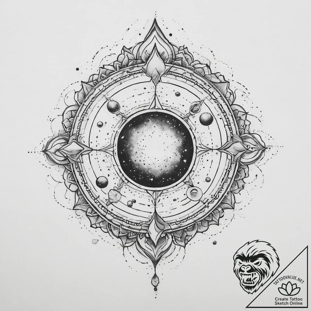 Tattoo sketch cosmic universe, ink illustrati... - tattoo sketch (№1759556732_0, 04.10.2025 05:45) — tattoovalue.net