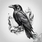 Tattoo sketch a raven with a scroll – tattoo sketch (№1759557381_0, 04.10.2025 05:56) — tattoovalue.net