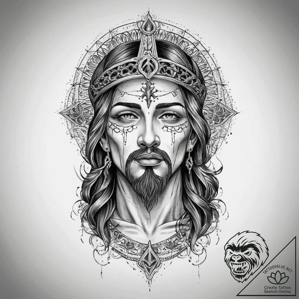 Tattoo sketch holy character, concept art for... - tattoo sketch (№1759558028_0, 04.10.2025 06:07) — tattoovalue.net