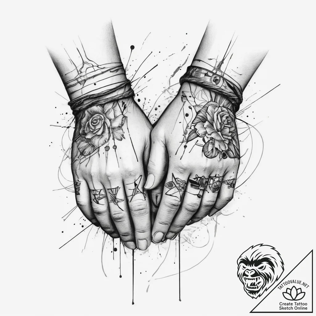 Tattoo sketch hands with a string, ink illust... - tattoo sketch (№1759558898_0, 04.10.2025 06:21) — tattoovalue.net