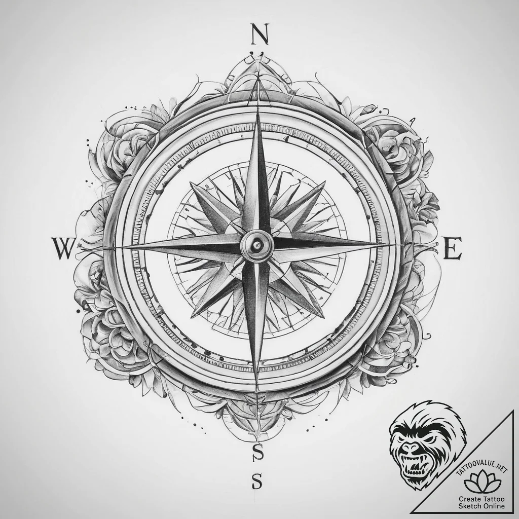 Tattoo sketch compass with a map - tattoo sketch (№1759562797_0, 04.10.2025 07:26) — tattoovalue.net