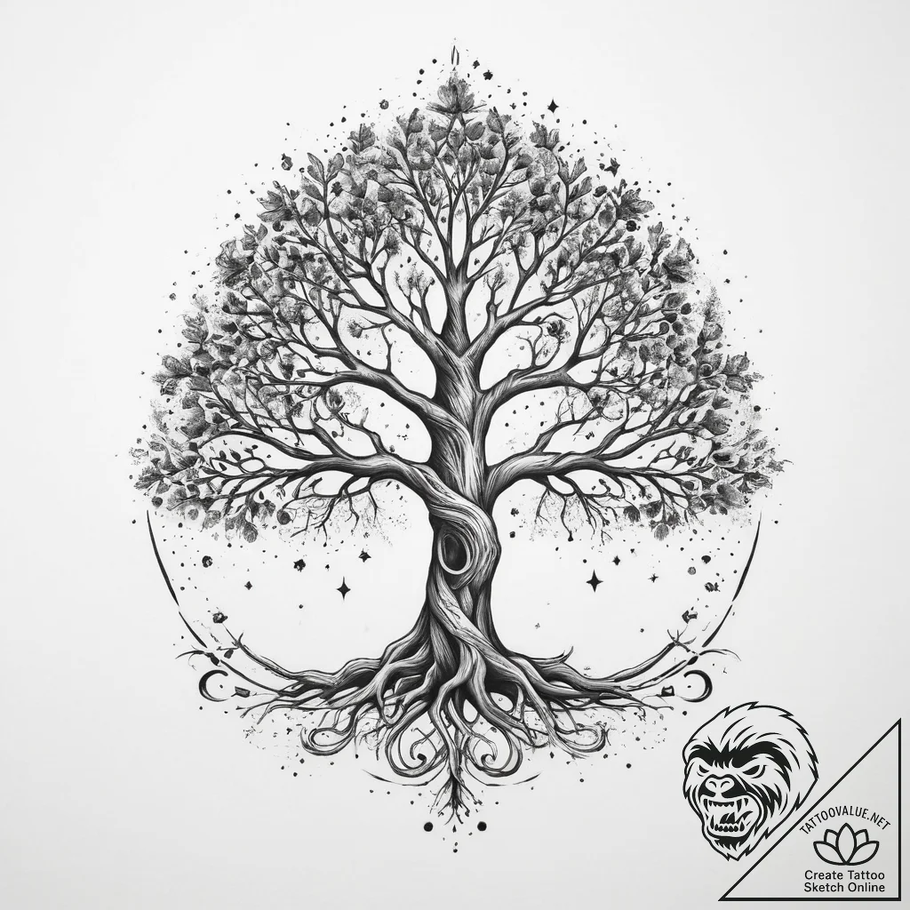 Tattoo sketch cosmic tree - tattoo sketch (№1759564307_0, 04.10.2025 07:51) — tattoovalue.net