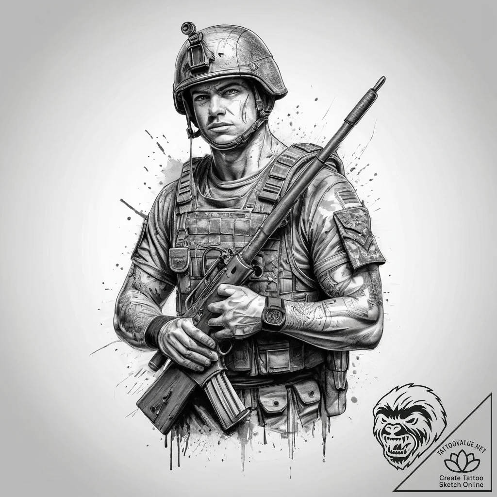 Tattoo sketch soldier with a needle, tattoo l... - tattoo sketch (№1759565179_0, 04.10.2025 08:06) — tattoovalue.net