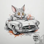 Tattoo sketch tom and jerry with a car, tatto… – tattoo sketch (№1759566478_0, 04.10.2025 08:27) — tattoovalue.net
