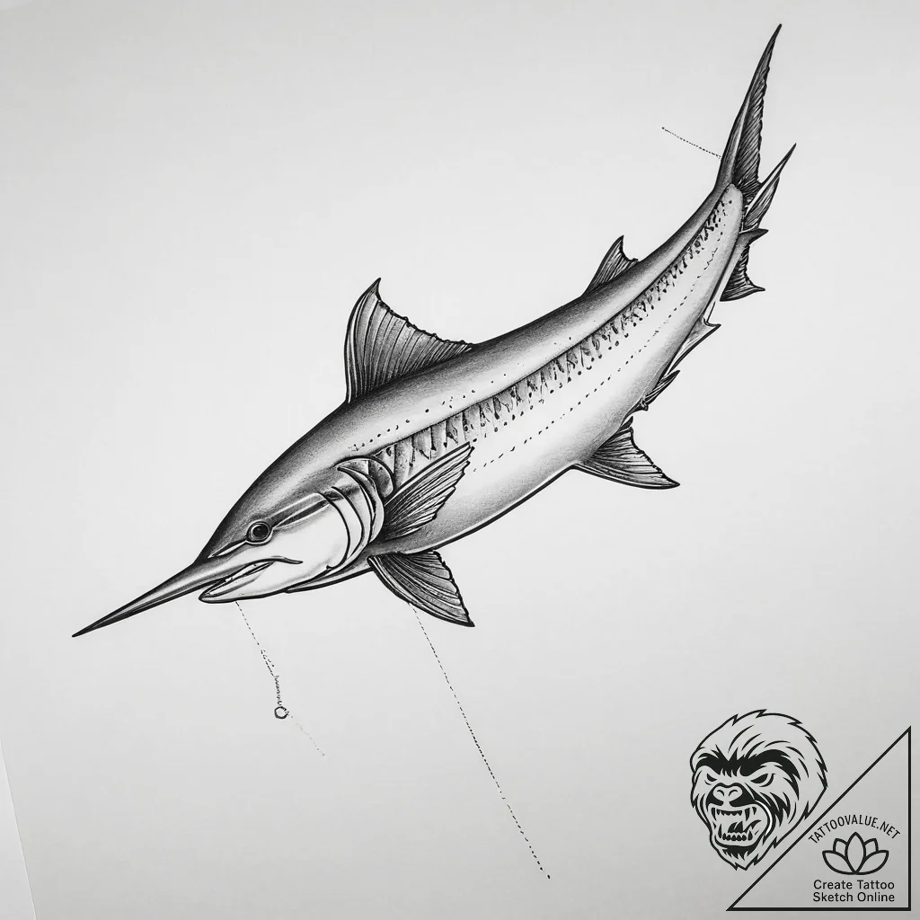 Tattoo sketch puns a swordfish that says "i'm... - tattoo sketch (№1759567773_0, 04.10.2025 08:49) — tattoovalue.net