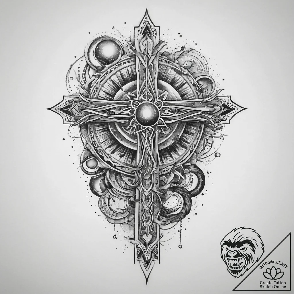 Tattoo sketch cosmic land, tattoo drawing out... - tattoo sketch (№1759569725_0, 04.10.2025 09:22) — tattoovalue.net