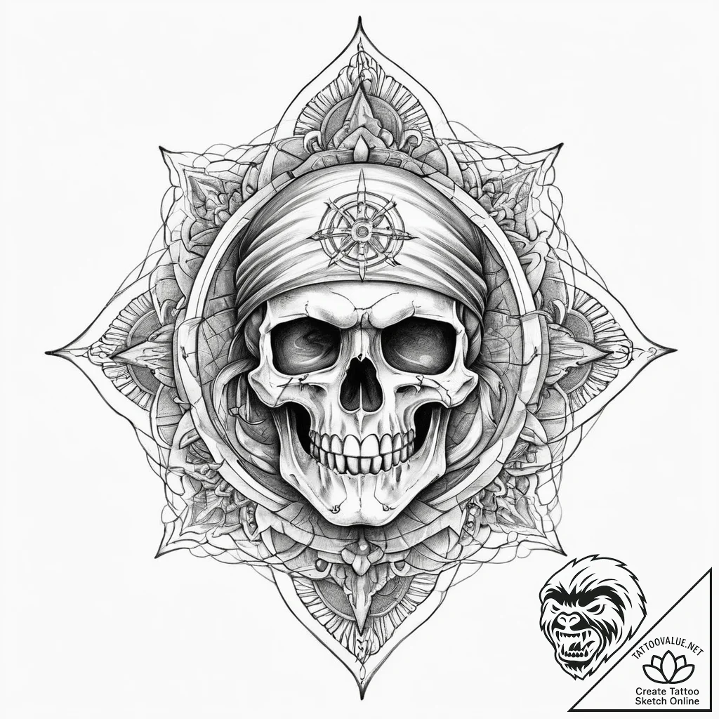 Tattoo sketch pirate with a skull, ink illust... - tattoo sketch (№1759569942_0, 04.10.2025 09:25) — tattoovalue.net