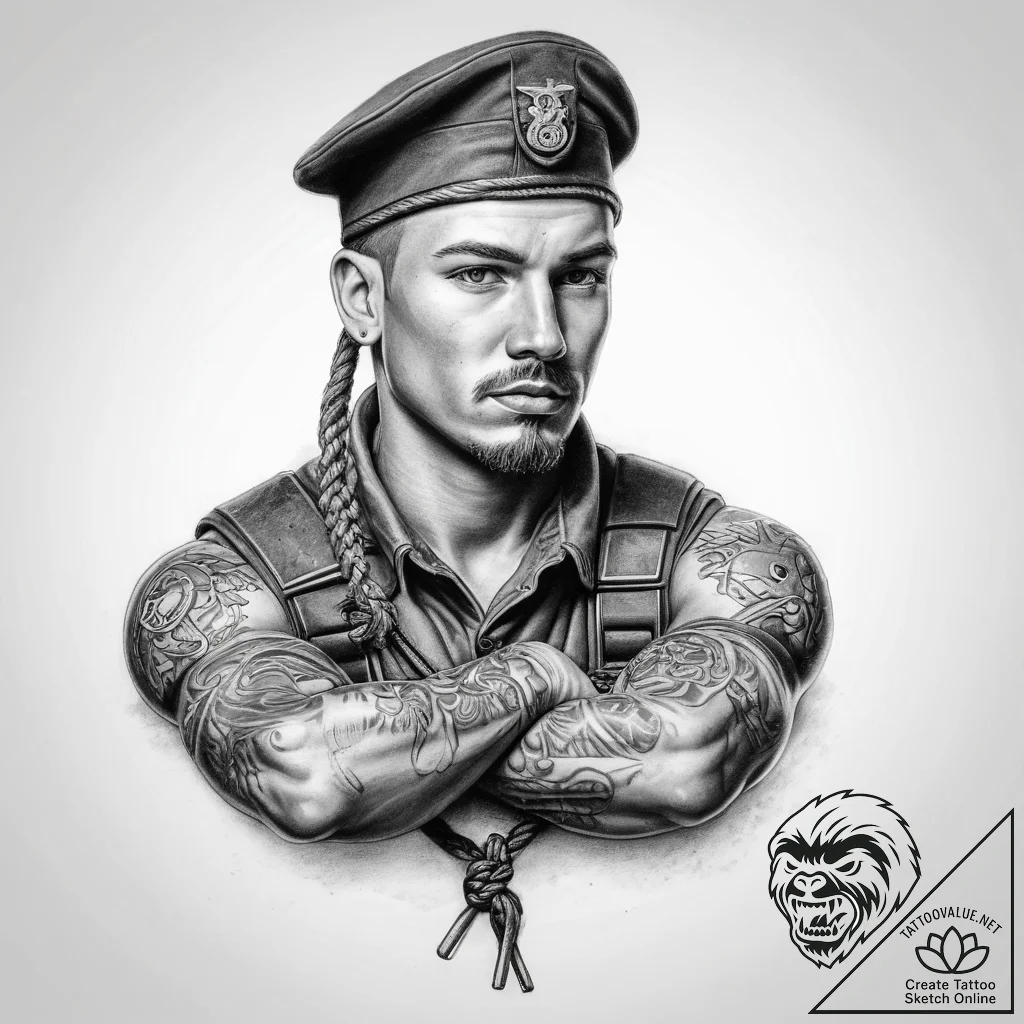 Tattoo sketch soldier with a knot - tattoo sketch (№1759570591_0, 04.10.2025 09:36) — tattoovalue.net