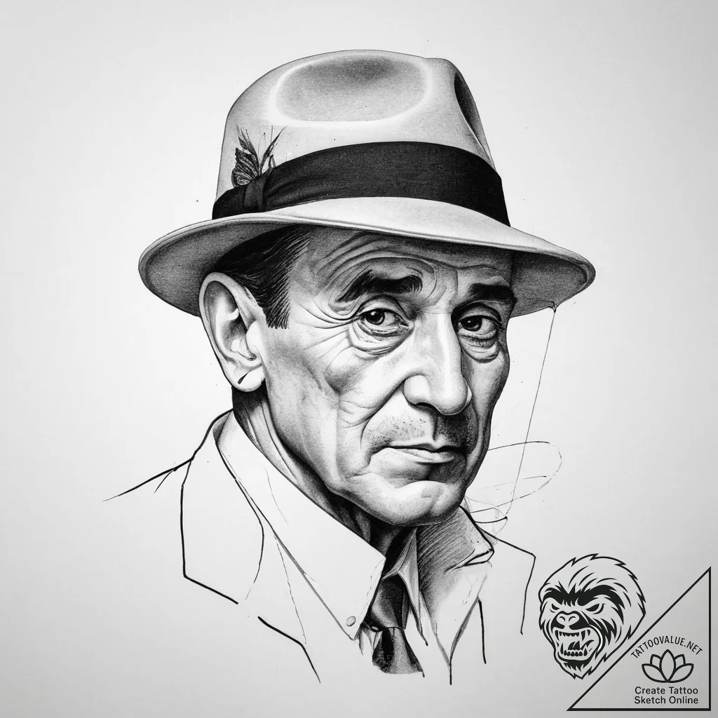 Tattoo sketch carlo gambino with a hat, tatto... - tattoo sketch (№1759573406_0, 04.10.2025 10:23) — tattoovalue.net