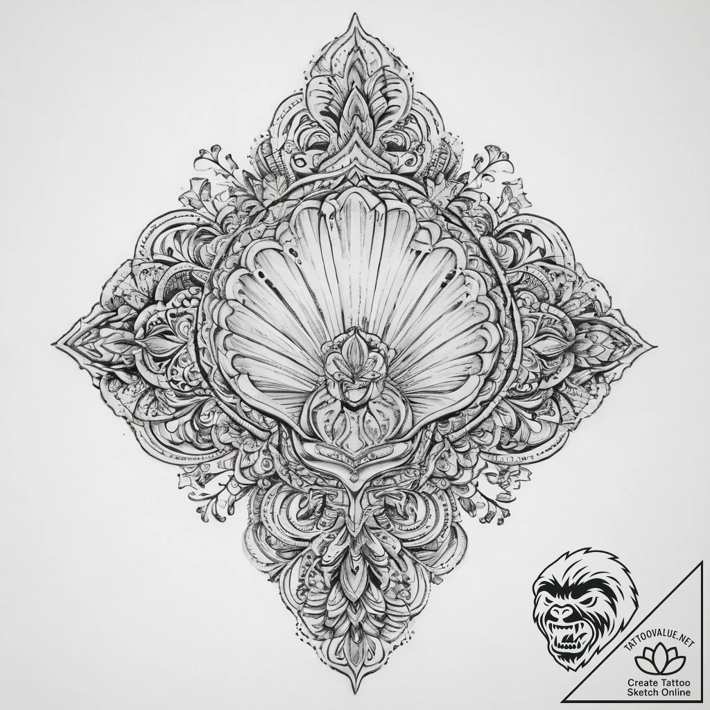 Tattoo sketch sandal with a shell, tattoo fla... - tattoo sketch (№1759575784_0, 04.10.2025 11:03) — tattoovalue.net