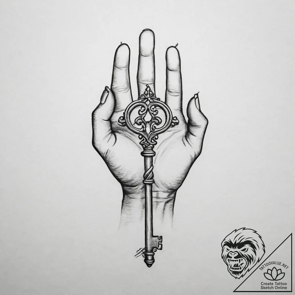 Tattoo sketch hands with a key, artistic tatt... - tattoo sketch (№1759576431_0, 04.10.2025 11:13) — tattoovalue.net