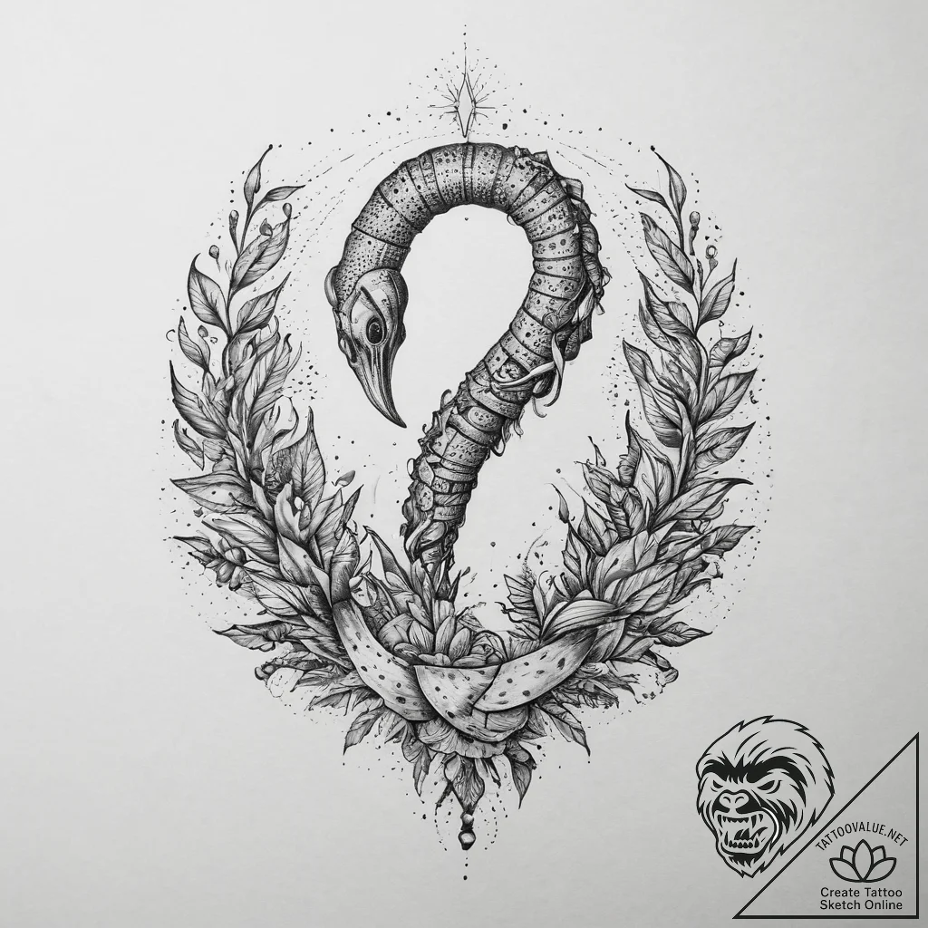 Tattoo sketch ribbon worm, tattoo drawing out... - tattoo sketch (№1759577952_0, 04.10.2025 11:39) — tattoovalue.net