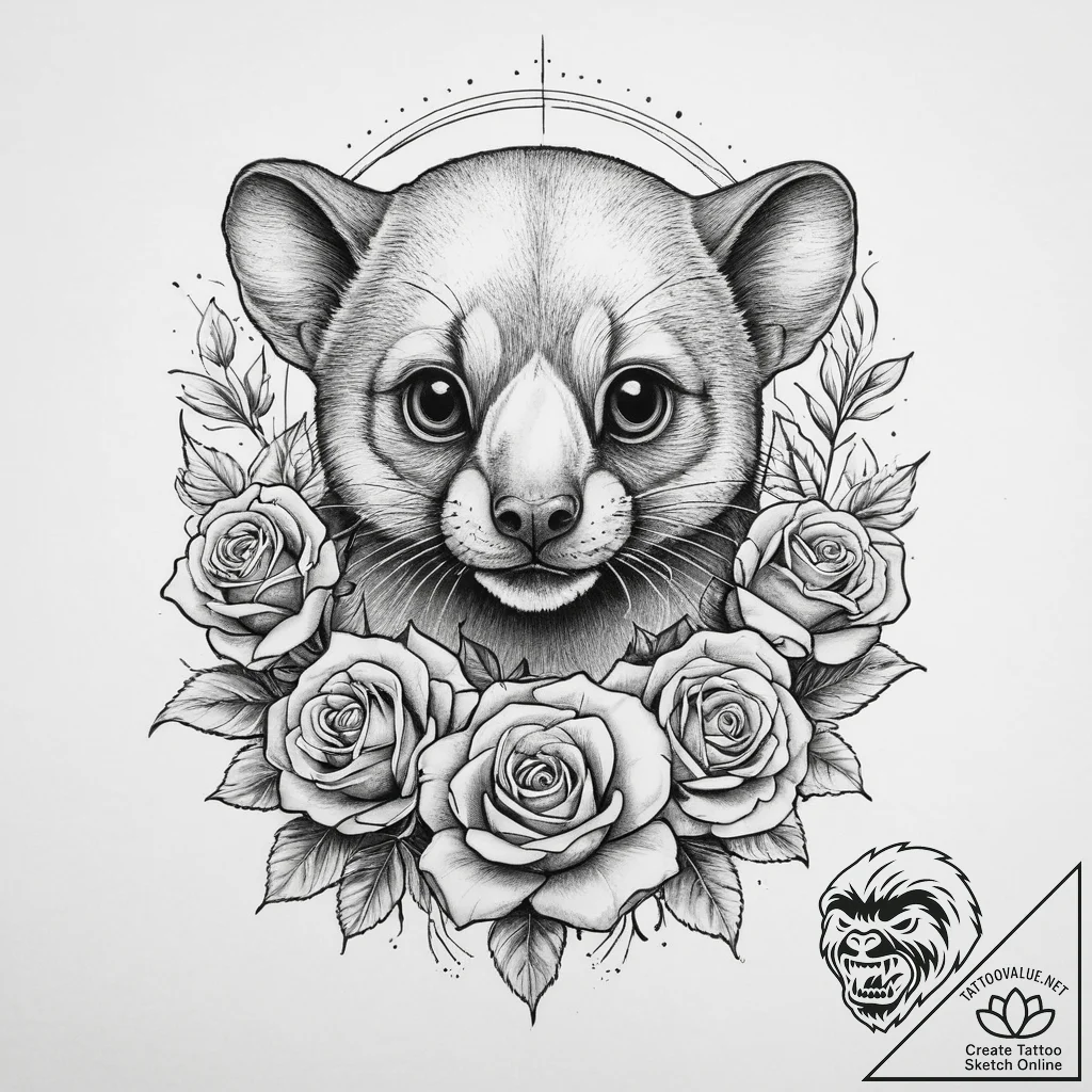 Tattoo sketch kinkajou, concept art for tatto... - tattoo sketch (№1759579464_0, 04.10.2025 12:04) — tattoovalue.net