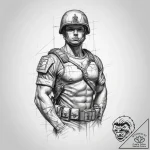 Tattoo sketch soldier with a letter, tattoo s… – tattoo sketch (№1759581191_0, 04.10.2025 12:33) — tattoovalue.net