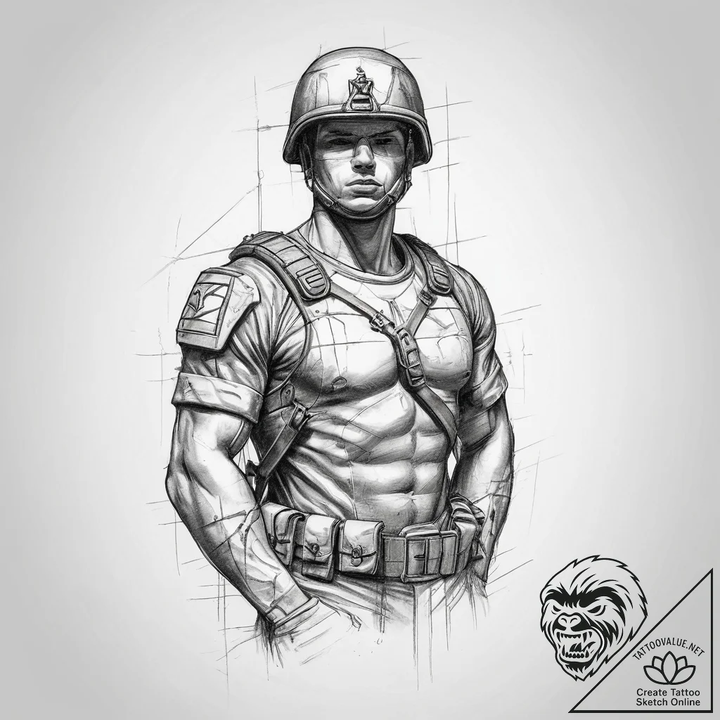 Tattoo sketch soldier with a letter, tattoo s... - tattoo sketch (№1759581191_0, 04.10.2025 12:33) — tattoovalue.net