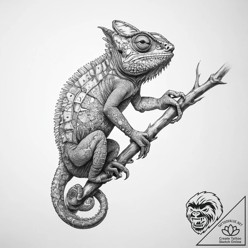 Tattoo sketch chameleon - tattoo sketch (№1759581407_0, 04.10.2025 12:36) — tattoovalue.net