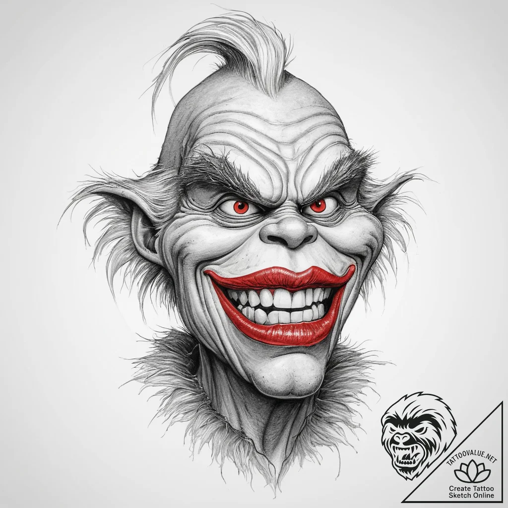 Tattoo sketch the grinch with a mouth, ink il... - tattoo sketch (№1759582709_0, 04.10.2025 12:58) — tattoovalue.net