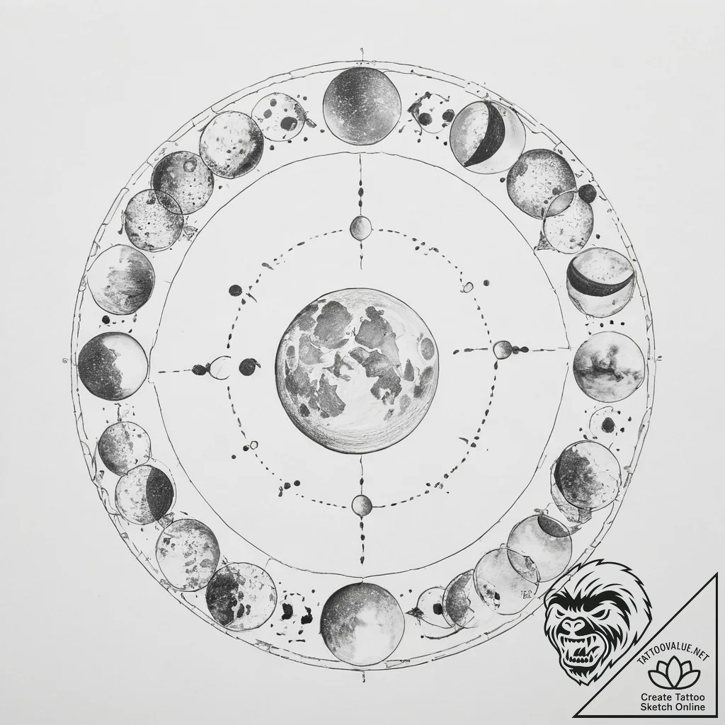 Tattoo sketch moon phases - tattoo sketch (№1759582927_0, 04.10.2025 13:02) — tattoovalue.net