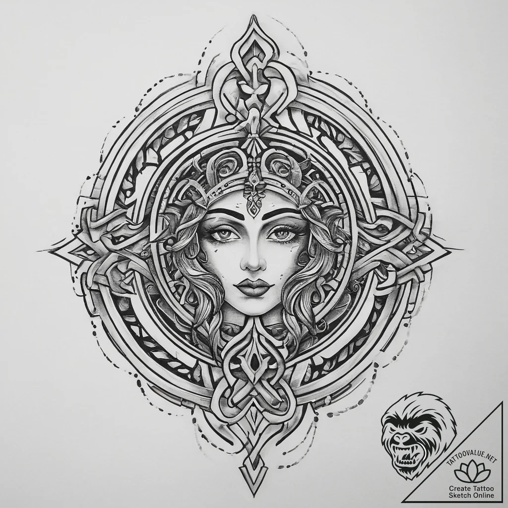 Tattoo sketch slavic labyrinth with a key, co... - tattoo sketch (№1759584460_0, 04.10.2025 13:27) — tattoovalue.net