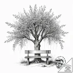 Tattoo sketch willow tree with a bench, tatto… – tattoo sketch (№1759587276_0, 04.10.2025 14:14) — tattoovalue.net