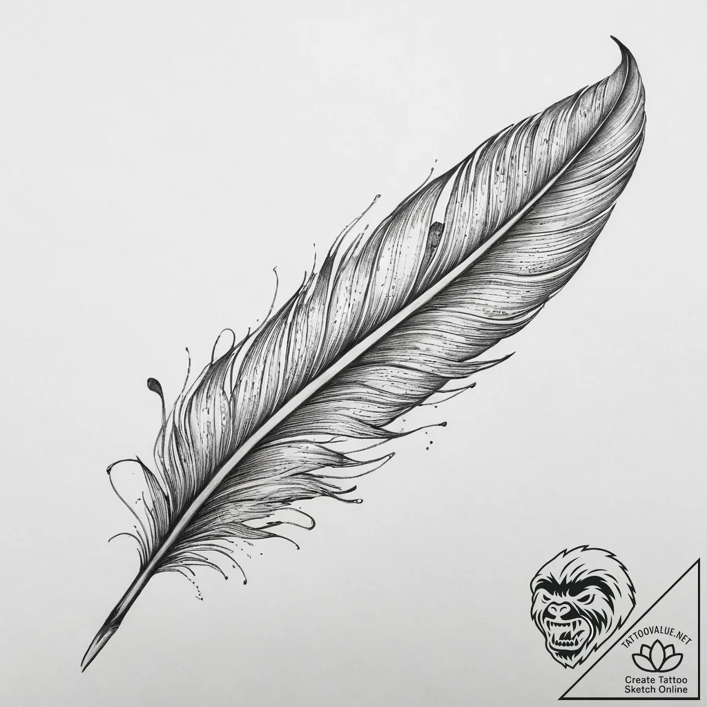 Tattoo sketch delicate feather, tattoo line a... - tattoo sketch (№1759587710_0, 04.10.2025 14:21) — tattoovalue.net